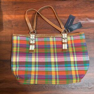 NWT Tommy Hilfiger Madras Checked Plaid Summer Tote Shoulder Bag Picnic Preppy